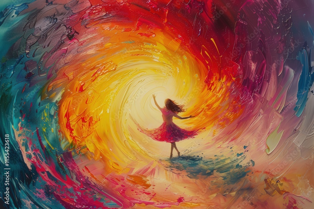 Poster dance of colors in a vibrant swirl creating a dynamic motion filled with energy and artistic express