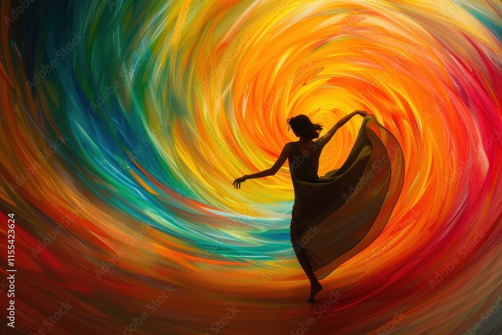 Poster dance of colors in a vibrant swirl creating a dynamic motion filled with energy and artistic express