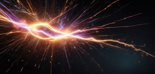 Fototapeta premium Abstract spark trails, vibrant colors on black, radiant, electric