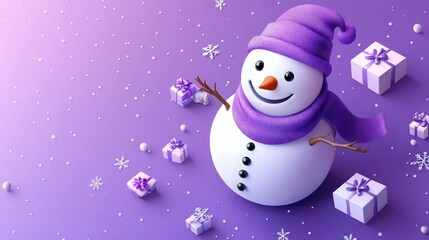Snowman with a scarf and hat in a snowy landscape