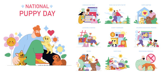 National Puppy Day. Flat Vector Illustration