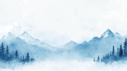 Obraz premium Snowy mountains and pine trees create a serene winter landscape with ample copy space for creative projects. Generative AI