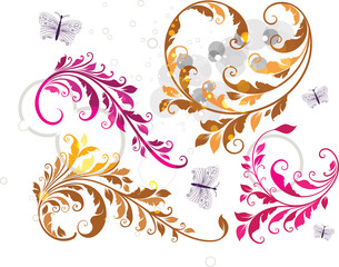Curved Floral Design Element Illustration on White Background