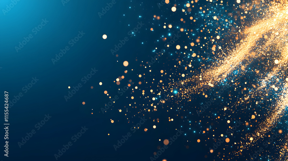 Poster Shimmering particles create a dynamic, festive backdrop with a deep blue hue