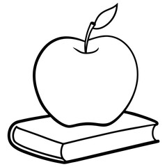 Apple on Book Line Art Vector Illustration