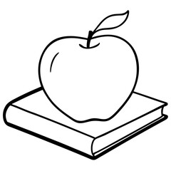 Apple on Book Line Art Vector Illustration