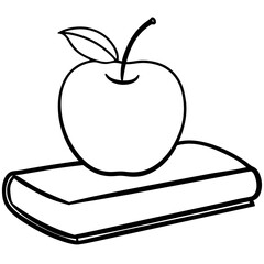 Apple on Book Line Art Vector Illustration