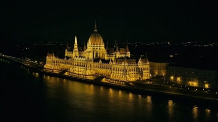 Obraz premium Budapest Parliament Building at Night: A Majestic View