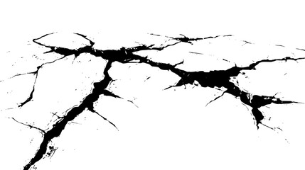 Deep black cracks on dry ground surface. Cracked lines on white surface. Vector texture with many cracks and scratches for poster, cover or mockup.