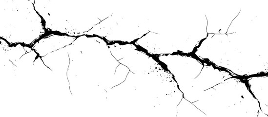 Black cracks. Branched lines on white background. Damage, decay or broken surface. Vector texture with many cracks and scratches for poster, cover or mockup.