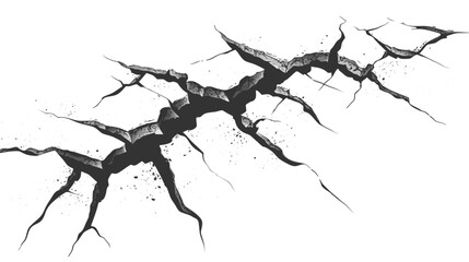Obraz premium Deep cracks on dry ground surface. Black lines cracked ground for abstract background. Broken and damaged surface. Vector texture with many cracks and scratches.