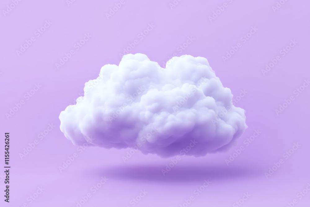 Poster a minimalist artistic portrayal of a fluffy white cloud hovering in a soft lavender background, rese