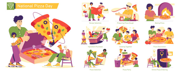 National Pizza Day. Flat Vector Illustration
