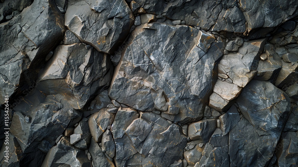 Poster a close-up image of a rough, dark stone surface with visible veins and cracks.