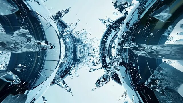 A mirrored version of a rollercoaster with antiparticle riders soaring through the air.