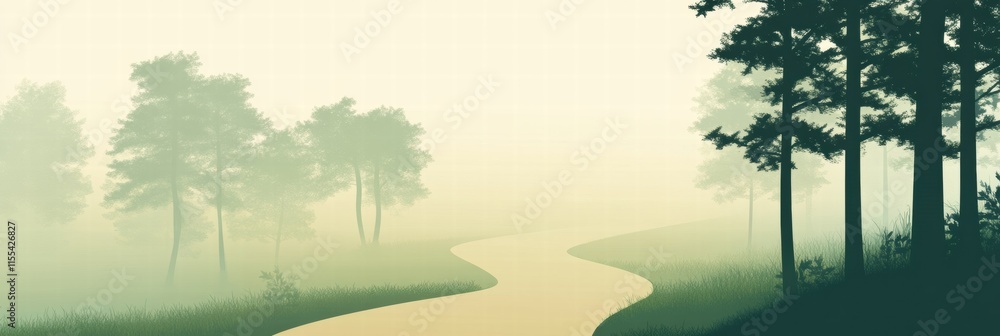 Fototapete Winding forest path creating a serene journey through minimalistic nature and tranquility. Generative AI