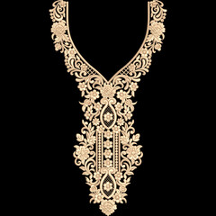 Isolated neckline embroidery design with paisley motifs for textile print on fabric © Ali