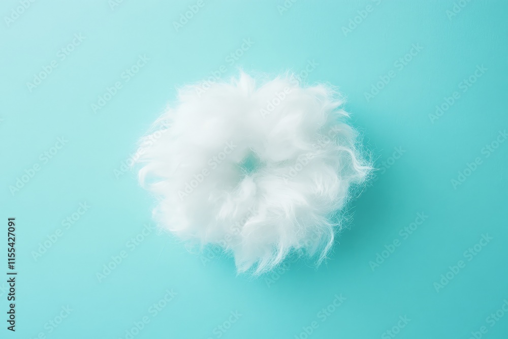 Aufkleber A circular, fluffy white object with a textured feather-like appearance appears against a soft blue background, conveying warmth and comfort with its unique form.