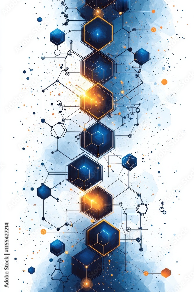 Poster futuristic digital network with hexagonal geometric patterns