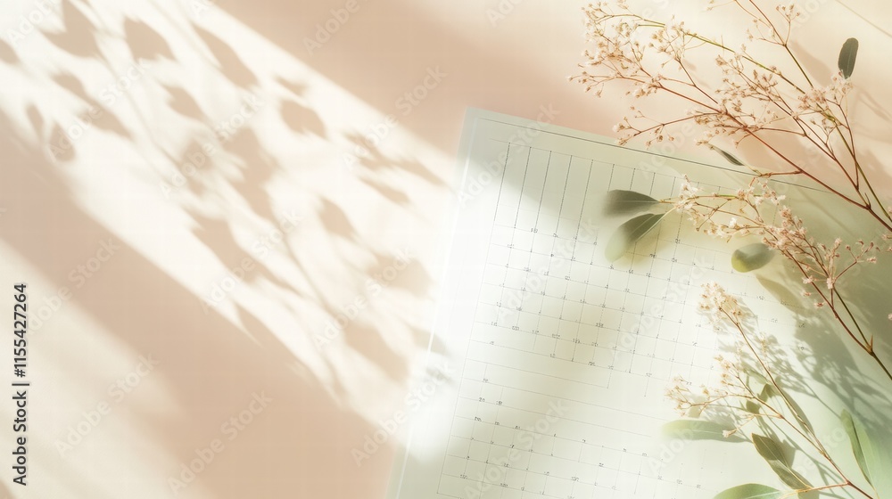 Poster planner layout with gentle grid lines and soft floral accents perfect for minimalist design enthusia