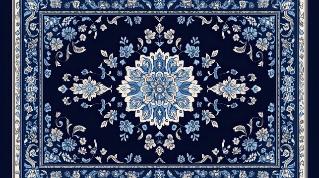 Elegant blue persian rug with intricate floral pattern design