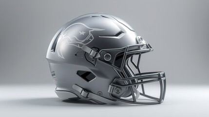 Fototapeta premium Shiny silver football helmet on a white background.