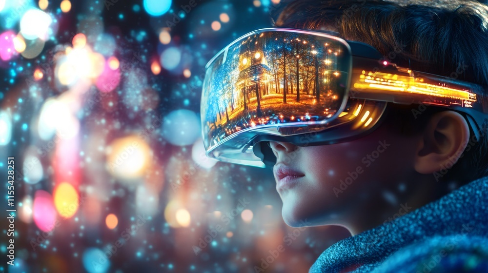Poster Exploring virtual worlds with innovative technology in a bright and colorful setting