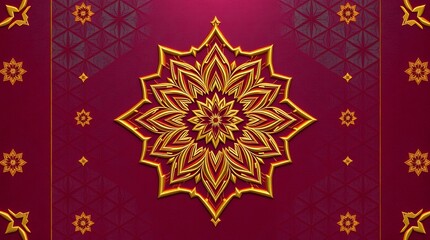 Golden Mandala Design Elegant Red Background Intricate Pattern Luxury Style