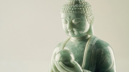 Jade Buddha Holding Sacred Relic in Soft Light