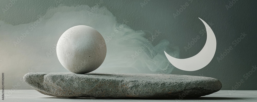 Poster smooth round stone with crescent moon on textured surface