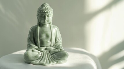 Serene Jade Buddha Statue Above White Surface