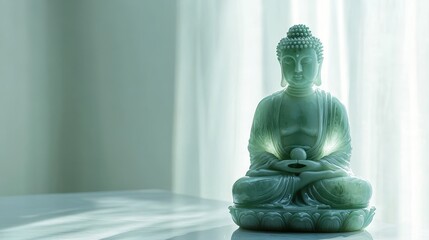 Tranquil Jade Buddha Statue with Illuminating Edges