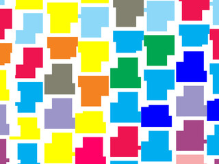 Abstract colorful checkered pattern seamless and confetti, on white background. Bright colorful retro checkered pattern background. Pixel pattern game background.
