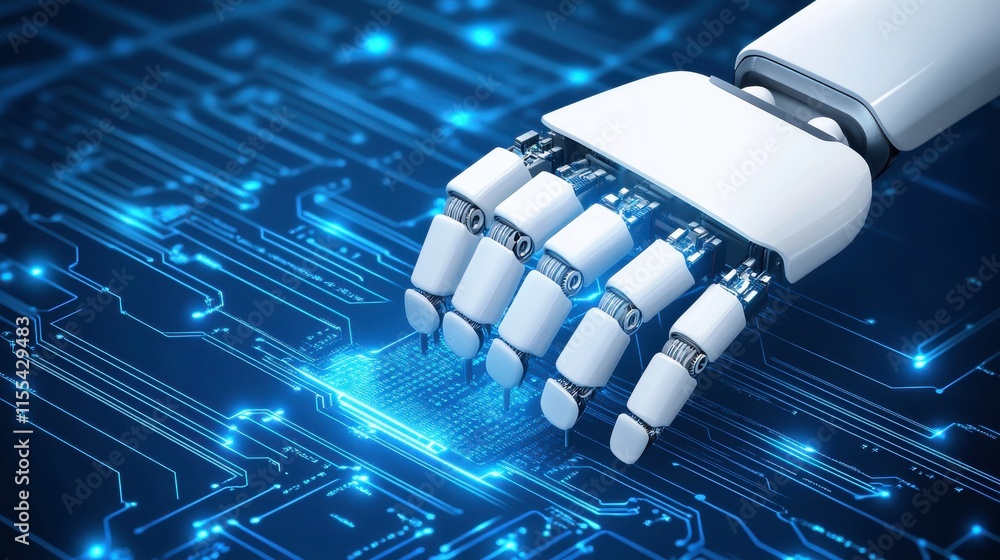Poster robotic hand on circuit board for engineering projects