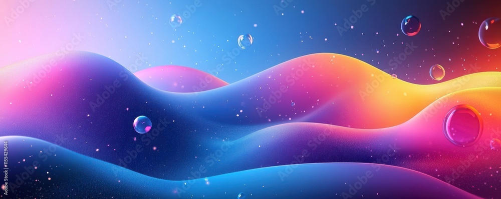 Poster abstract colorful waves with gradient and bubbles