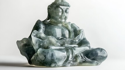 Multi-Textured Jade Buddha Statue with Soft Lighting