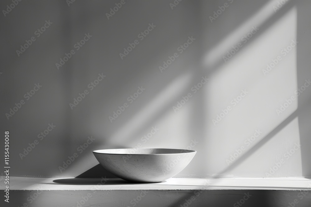 Poster Shadows create geometric patterns on a textured wall in black and white during the afternoon
