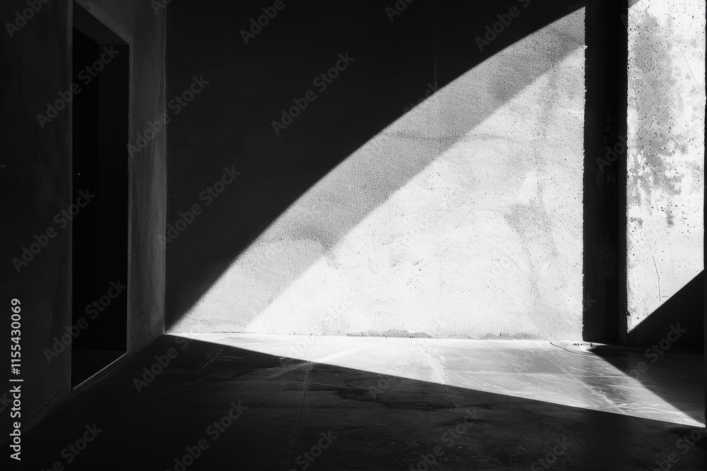 Poster Shadows create geometric patterns on a textured wall in black and white during the afternoon