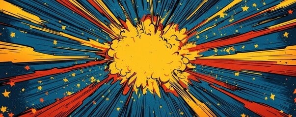 Fototapeta premium Vibrant comic book explosion with dynamic energy and stars