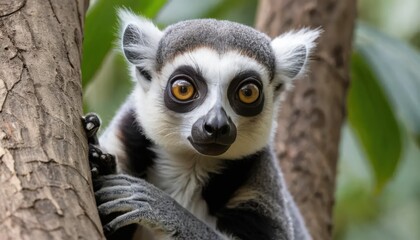 Fototapeta premium Close-up of a Ring-tailed Lemur in a Tree.