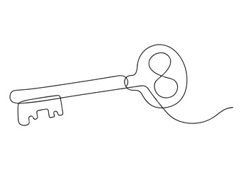 Continuous One-Line Drawing of a Key - Minimalist Security Art
