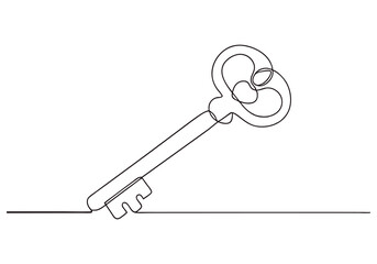 Continuous One-Line Drawing of a Key - Minimalist Security Art