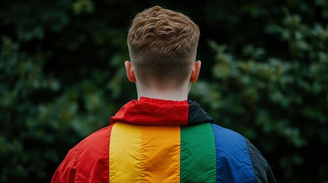 Man with Rainbow Jacket Back View, LGBTQ+ Pride, Support, Acceptance