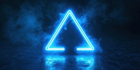 Blue triangle is lit up in a dark room