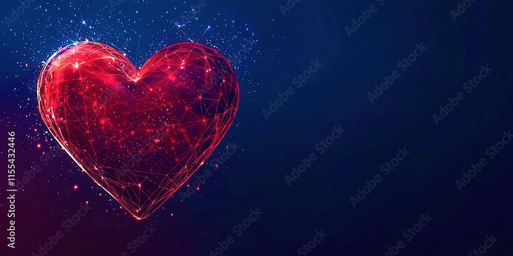 Poster heart made of dots is on a blue background