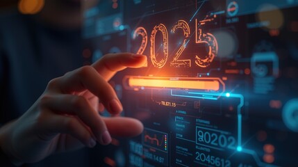 Hand Pointing to 2024 with Futuristic Interface