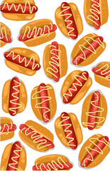 Texture of hotdogs pattern on white
