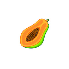 Halved Ripe Papaya Fruit Seeds Vibrant Illustration Simple Style