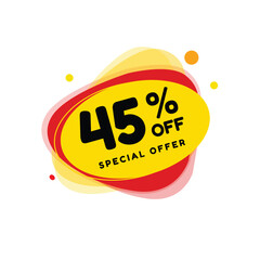 45 percent off banner modern round bubble, vector illustration tag design. Announce design element white background.