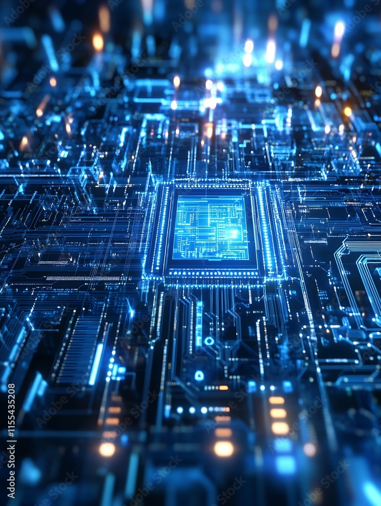 Poster High Tech Central Processing Unit in a Complex Digital Circuit on a Futuristic Circuit Board : Generative AI